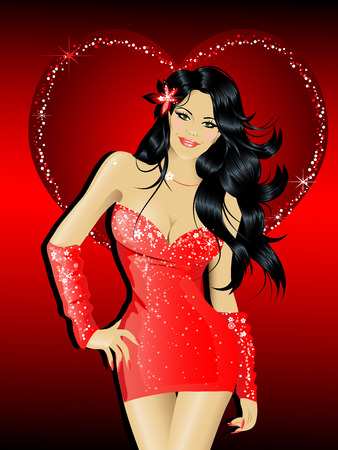 Sexy woman in red dressのイラスト素材