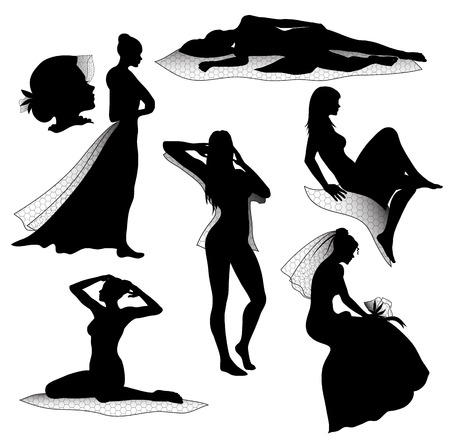Romantic woman silhouettesのイラスト素材