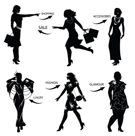  	Fashion shopping woman silhouettesのイラスト素材