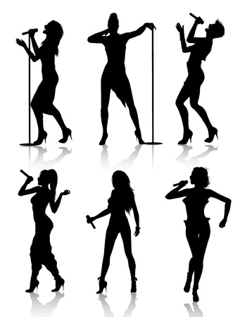  silhouette set of female singers のイラスト素材