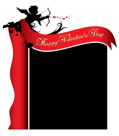 Cupid silhouette with red ribbon and background illustrationのイラスト素材
