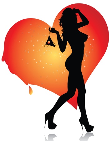 Sexy female silhouette with her lingerie and melting heartのイラスト素材