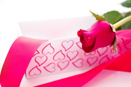 pink rose and box with hearts designの写真素材