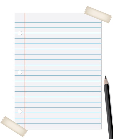 lined paper with pencil and tapes isolated on white backgroundのイラスト素材