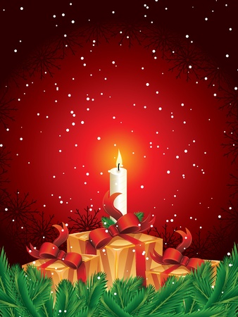 christmas gift packages with candle and pine leavesのイラスト素材