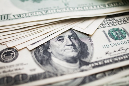 one hundred dollars backgroundの写真素材