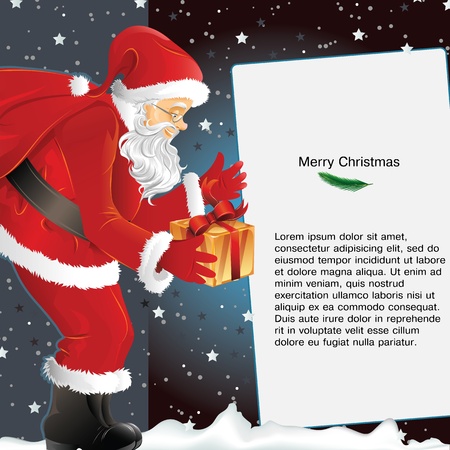 Christmas card with Santa holding giftのイラスト素材