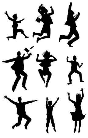 Jumping  silhouettes with happiness expressionのイラスト素材