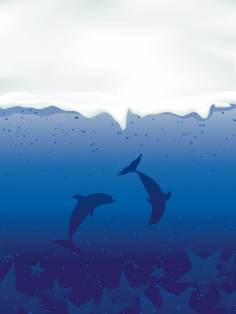 Underwater with dolphins and stars のイラスト素材