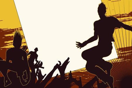 Silhouettes of people dancing with grungy background for your textのイラスト素材