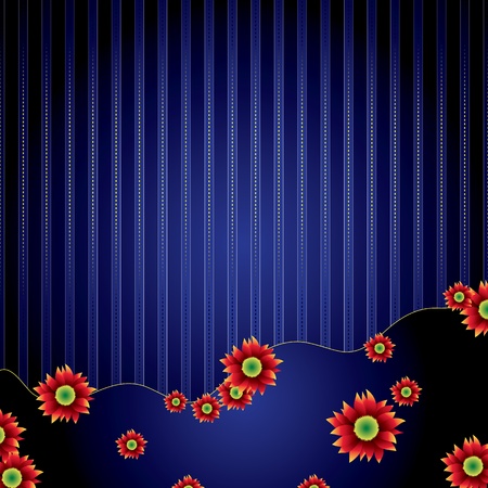 	blue background with flowers and stripe patternのイラスト素材