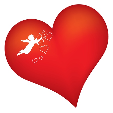 red heart with cupid silhouette のイラスト素材