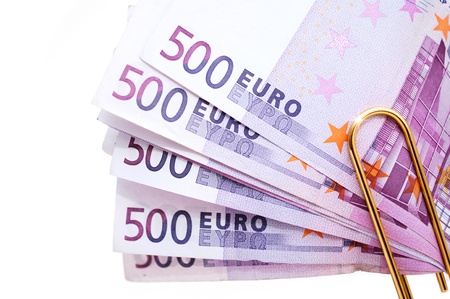 500 Euro money banknotes  with golden paper clip