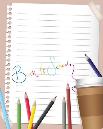 back to school background with coloured pencils and coffee mugのイラスト素材