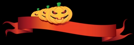 red banner with halloween pumpkins isolated on black backgroundのイラスト素材