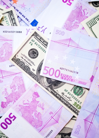 dollar and euro banknotesの写真素材