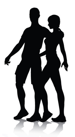 couple silhouette walking vector illustrationの写真素材