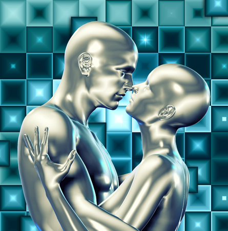 Rendered illustration of couple in love isolated on white backgroundの写真素材