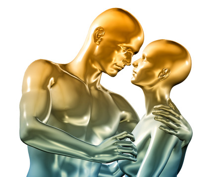 Rendered illustration of couple in love isolated on white backgroundの写真素材