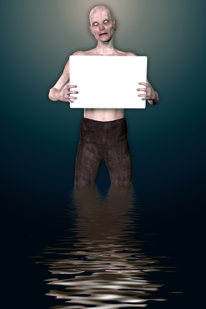 3d render of a monster holding placardの写真素材