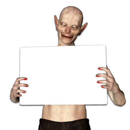 3d render of a monster holding placardの写真素材