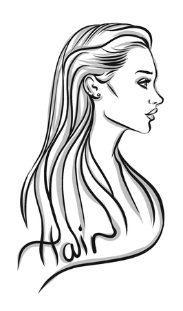 Beautiful woman silhouette with long hair vector illustrationのイラスト素材