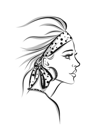 Beautiful woman line art illustrationのイラスト素材