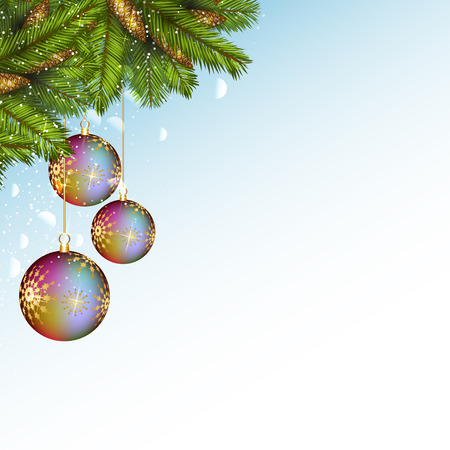 Christmas background with baubles and fir branchesのイラスト素材