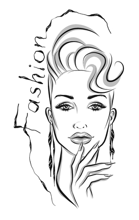 Beautiful line art woman illustrationのイラスト素材