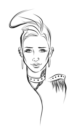 Beautiful line art woman illustrationのイラスト素材