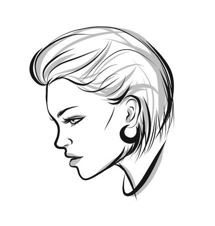 Beautiful line art woman illustrationのイラスト素材