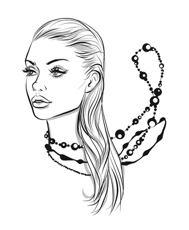 Beautiful line art woman illustrationのイラスト素材