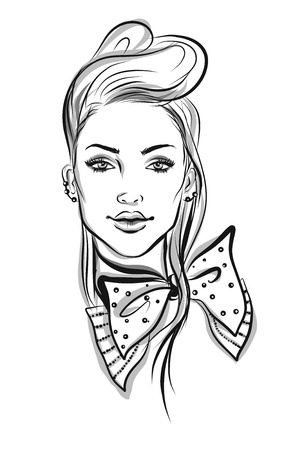 Beautiful line art woman illustrationのイラスト素材