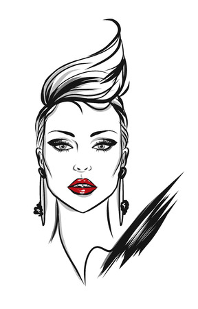 Beautiful line art woman illustrationのイラスト素材