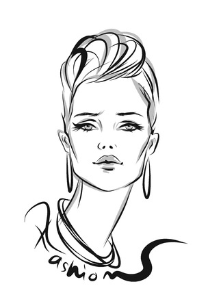 Beautiful line art woman illustrationのイラスト素材