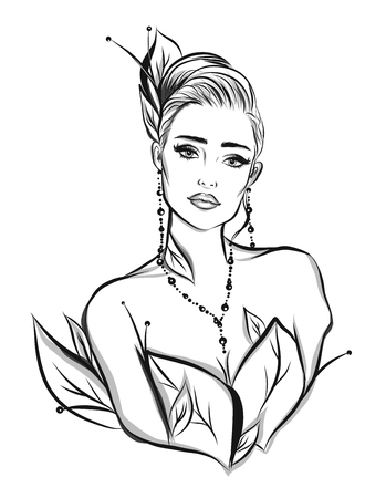 Beautiful line art woman illustrationのイラスト素材