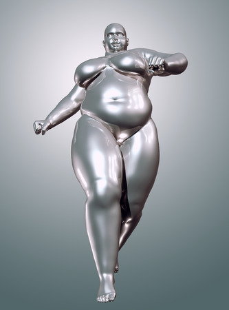 3d illustration of an overweight woman runningの写真素材