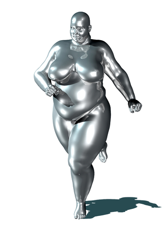 3d illustration of an overweight woman runningの写真素材