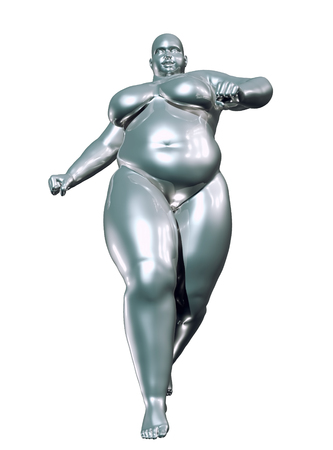 3d illustration of an overweight woman runningの写真素材