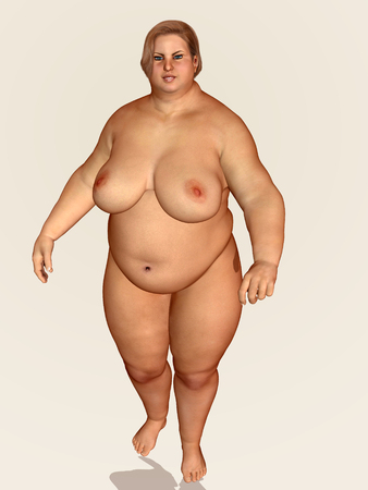 3d illustration of a naked overweight womanの写真素材