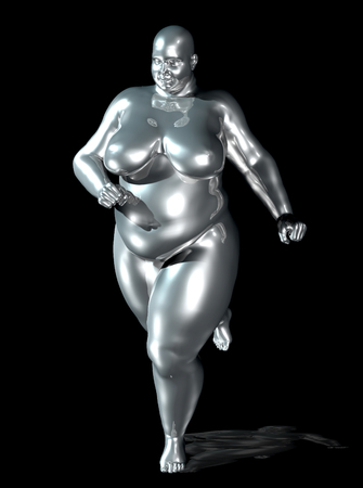 3d illustration of an overweight woman runningの写真素材