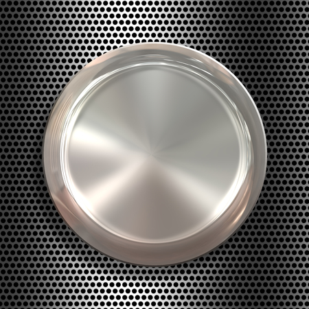 Silver metal button  on a metal backgroundの写真素材