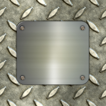 3D render of a brushed metal sign on metal backgroundの写真素材