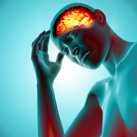 3D render of a female with pain in headの写真素材