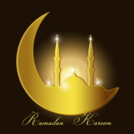 Ramadan Kareem background with mosque silhouette in a crescent moonのイラスト素材