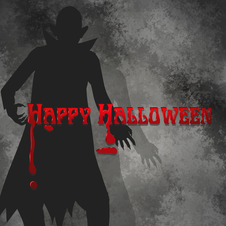 Halloween background with dracula silhouette and bloody textのイラスト素材