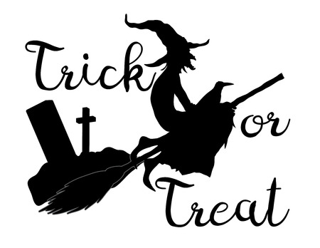 Trick or treat halloween background with flying witcのイラスト素材