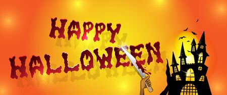 Halloween background with a Spooky Haunted Halloween Castle and a Full Moonの写真素材