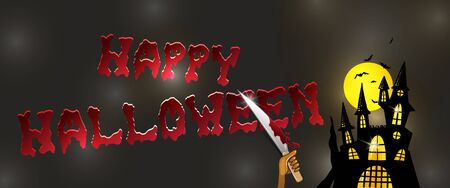 Halloween background with a Spooky Haunted Halloween Castle and a Full Moonの写真素材