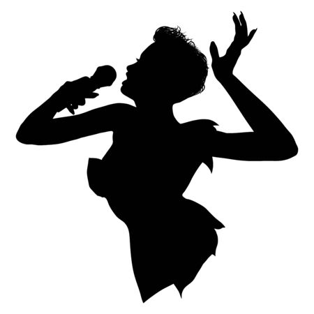 Female singer silhouette isolated on white backgroundのイラスト素材